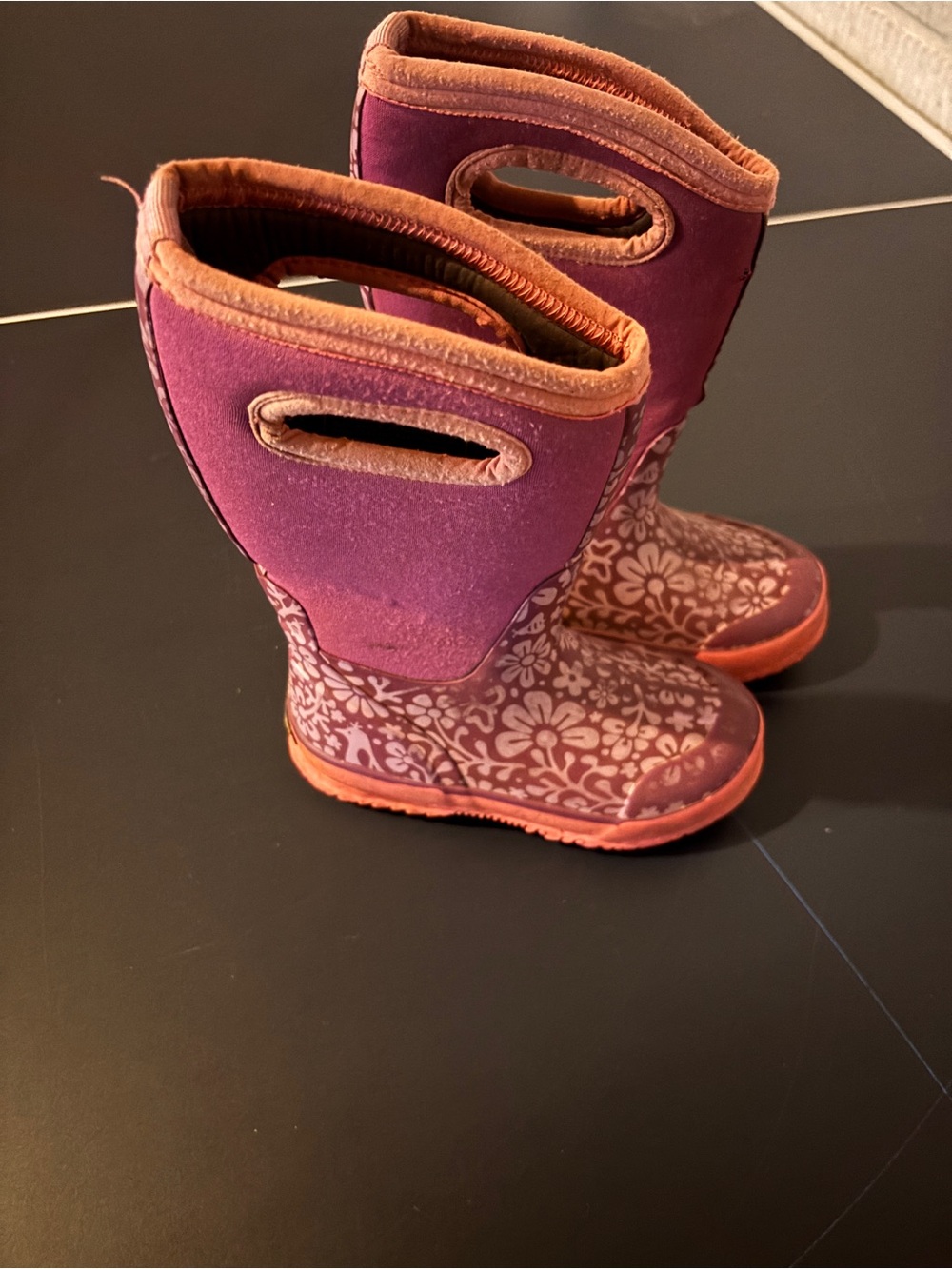 Kids Bogs Waterproof Flower Rain Boots in Purple and Orange girls